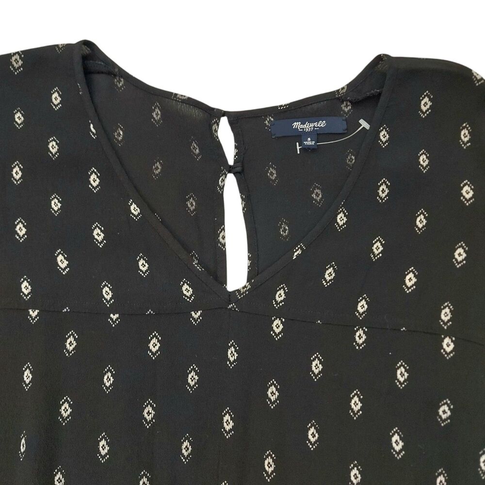 Madewell Romper Womens Small Black Diamond Print V-Neck Cap Sleeve Bohemian - Picture 2 of 13